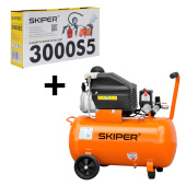 Компрессор воздушный SKIPER AR50B (50л, 230В, 1.80кВт) +Набор пневматический SKIPER 3000S5 (5в1)