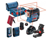 Нивелир лазерный линейный BOSCH GLL 3-80 C с держателем и лазерным приемником в чем.