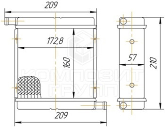 1216К.8101060 Радиатор отопителя МТЗ патрубки в разные стороны (алюминий) - №1