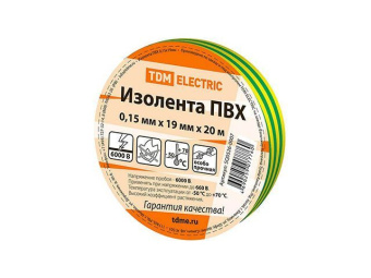 SQ0526-0007 Изолента ПВХ 0,15х19мм Желто-Зеленая 20м TDM купить в Минске.