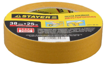 1221-38-25 Лента STAYER "MASTER" клейкая, двусторонняя, на полипропиленовой основе, 38мм х 25м купить в Минске.