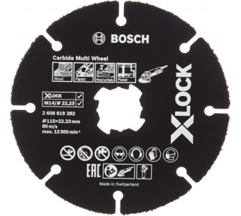 2608619283 Круг отрезной 115х1.0x22.2 мм для дерева X-LOCK Carbide Multi Wheel BOSCH (подходит для всех типов УШМ) купить в Минске.