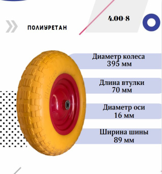 Колесо для тачки PU 4.00-8 (16х70) полиуретановое купить в Минске, низкие цены.