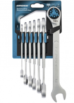 14859 Набор ключей комбинированных трещоточных GROSS, СRV, 7 шт. 8-19 мм купить в Минске. - №1