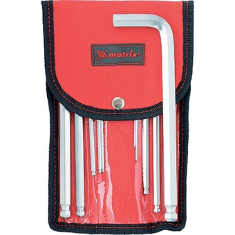 12311 Набор ключей имбусовых HEX, 1,5–12 мм, CrV, 10 шт., удлиненные с шаром, сатин., чехол.MATRIX купить в Минске.