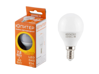 JP5082-11 Лампа светодиодная G45 ШАР 7,5 Вт E14 (60 Вт) теплый белый свет купить в Минске, низкие цены.