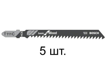 2608630033 Пилка лобзиковая по дереву T111C (5 шт.) BOSCH (пропил прямой, грубый, для базовых работ) купить в Минске.