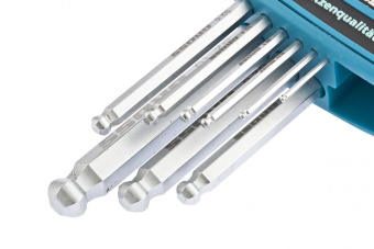 16403 Набор ключей имбусовых HEX, 1,5–10 мм, S2, 9 шт., удлиненные с шаром, сатинированные GROSS купить в Минске. - №1