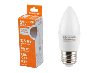 JP5083-04 Лампа светодиодная C37 СВЕЧА 7,5 Вт E27(60 Вт) нейтральный белый свет купить в Минске, низкие цены.